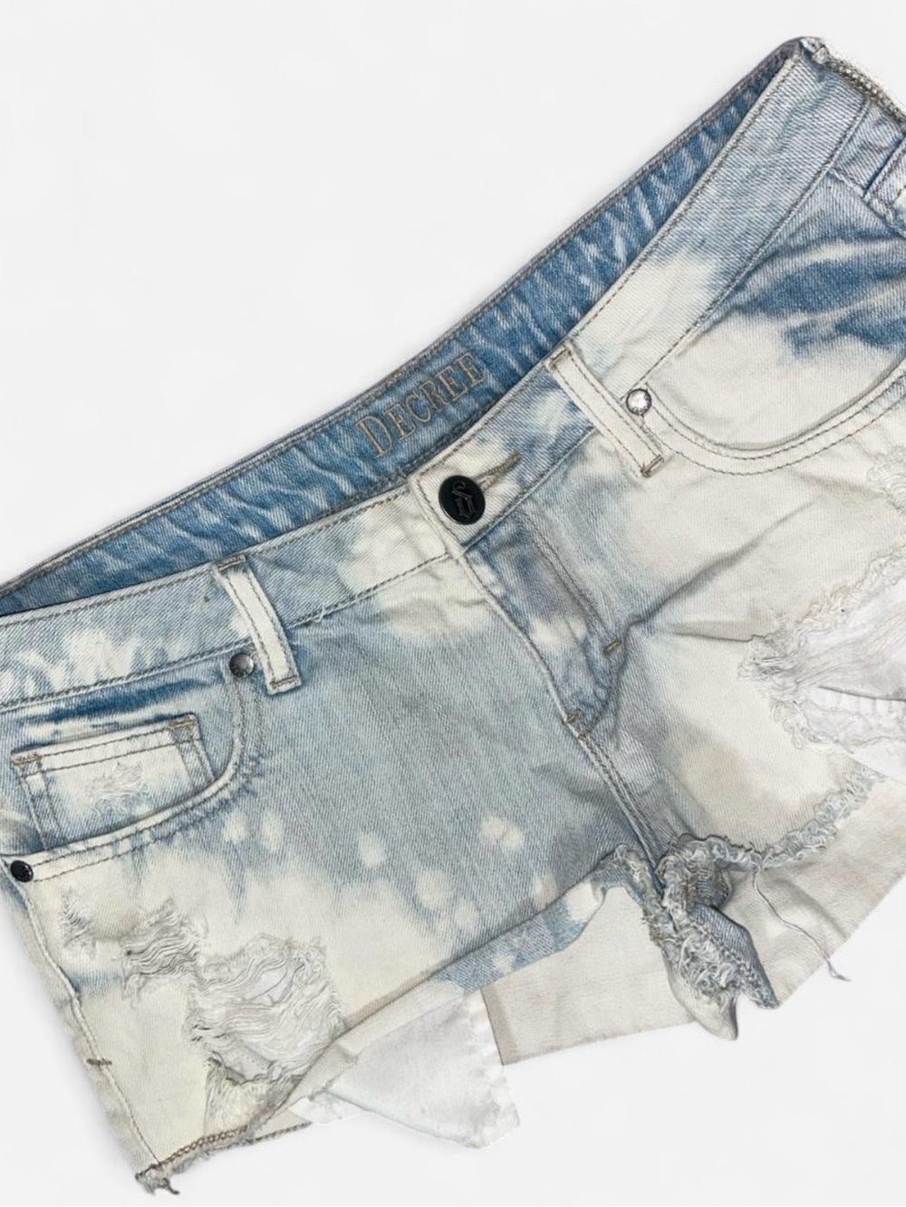 Decree Light Blue Bleached Distressed Denim Shorts